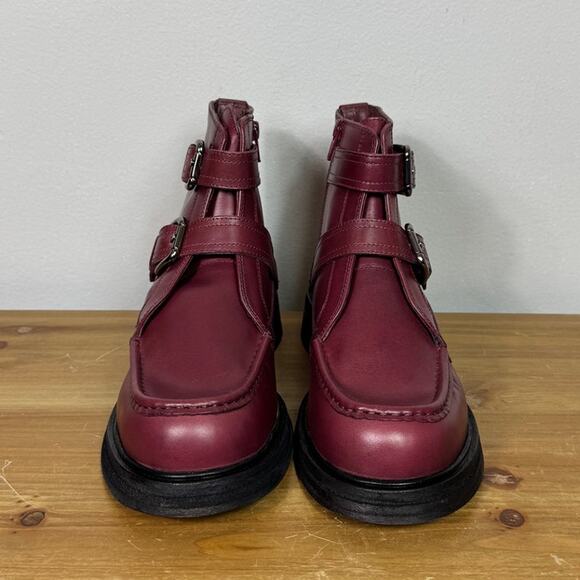 Free People Isla Moto Boot in Wild Mulberry Leather Women's Size 9 - Picture 3 of 8